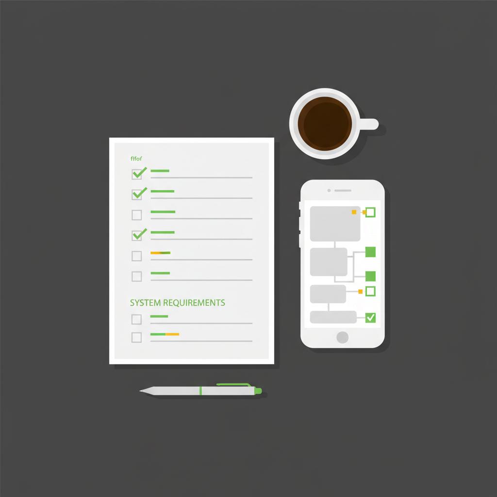 Minimal flat vector checklist beside a phone showing simplified exchange api documentation and a coffee cup conveying careful testing best crypto exchange for day trading