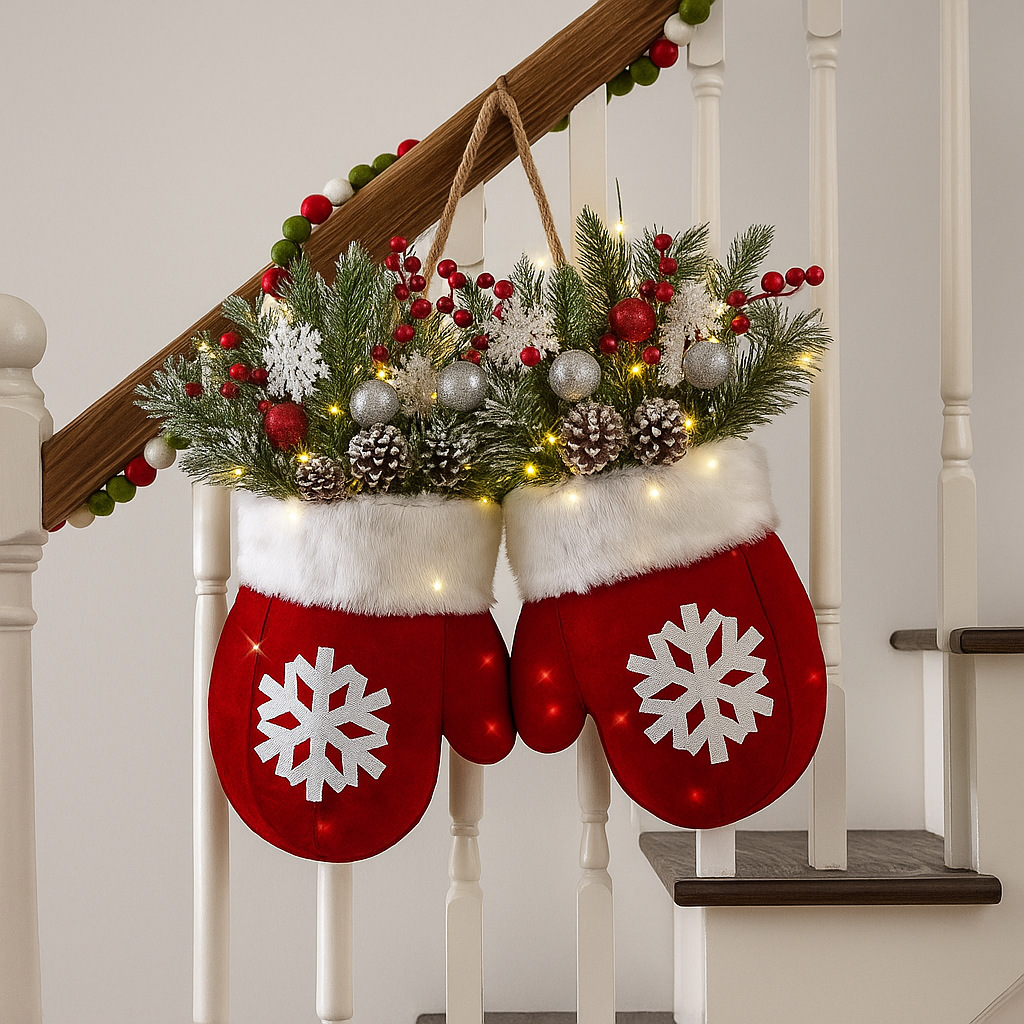 Illuminated Christmas wreath in glove shape