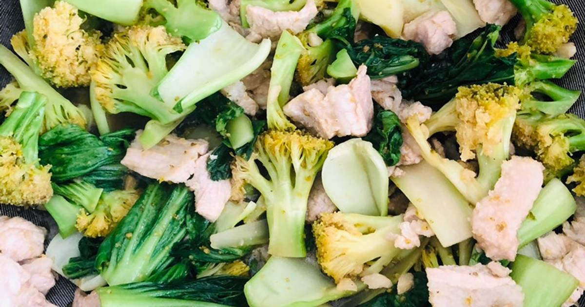 Súp lơ, cải thìa xào thịt heo