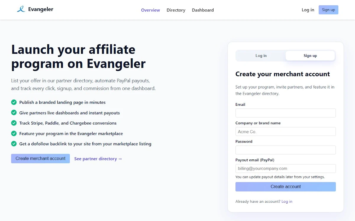 Captura de Evangeler - List of Affiliate Programs