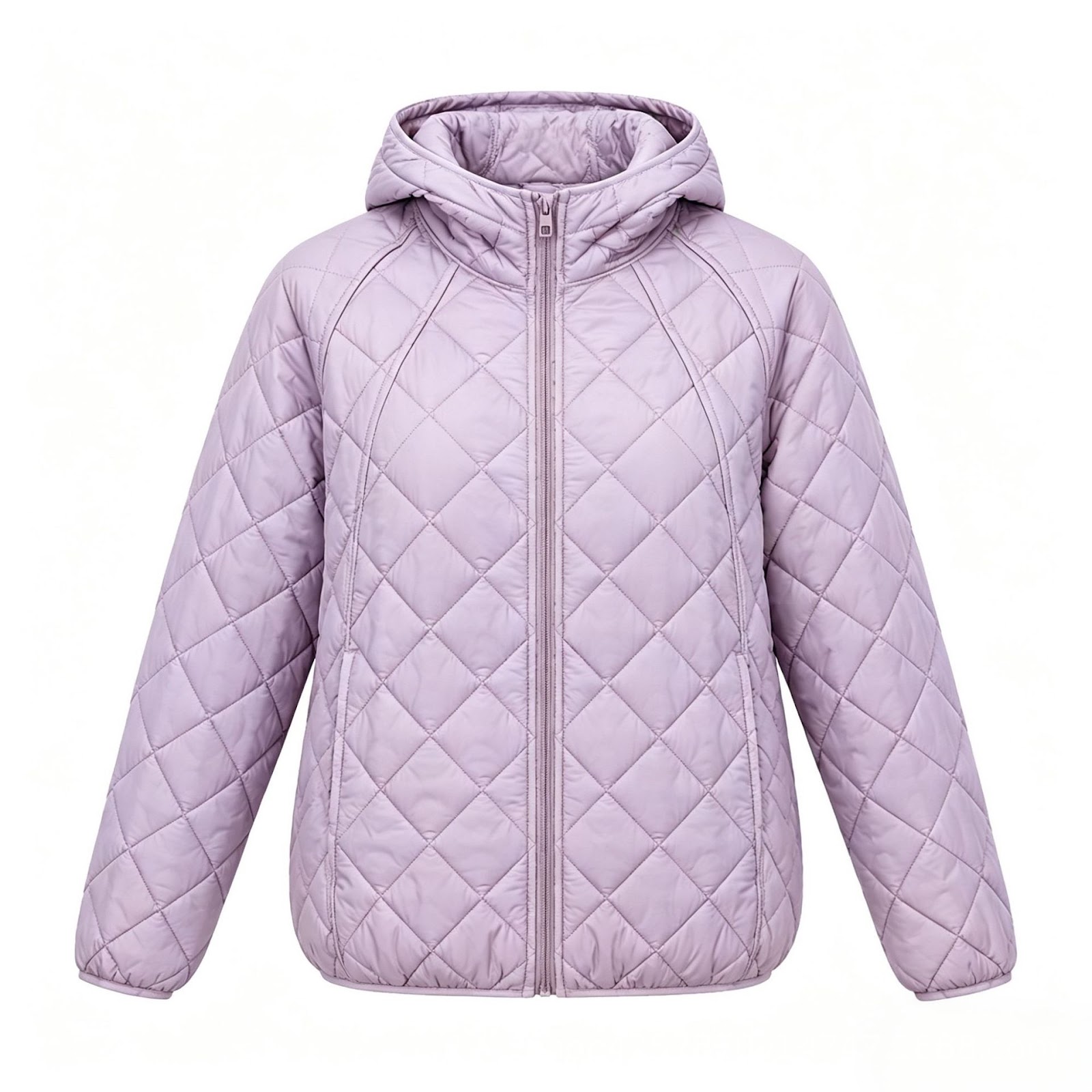 Light women's quilted jacket with hood, loose fit