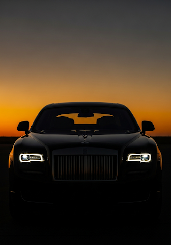 Black Luxury Sedan Golden Sunset