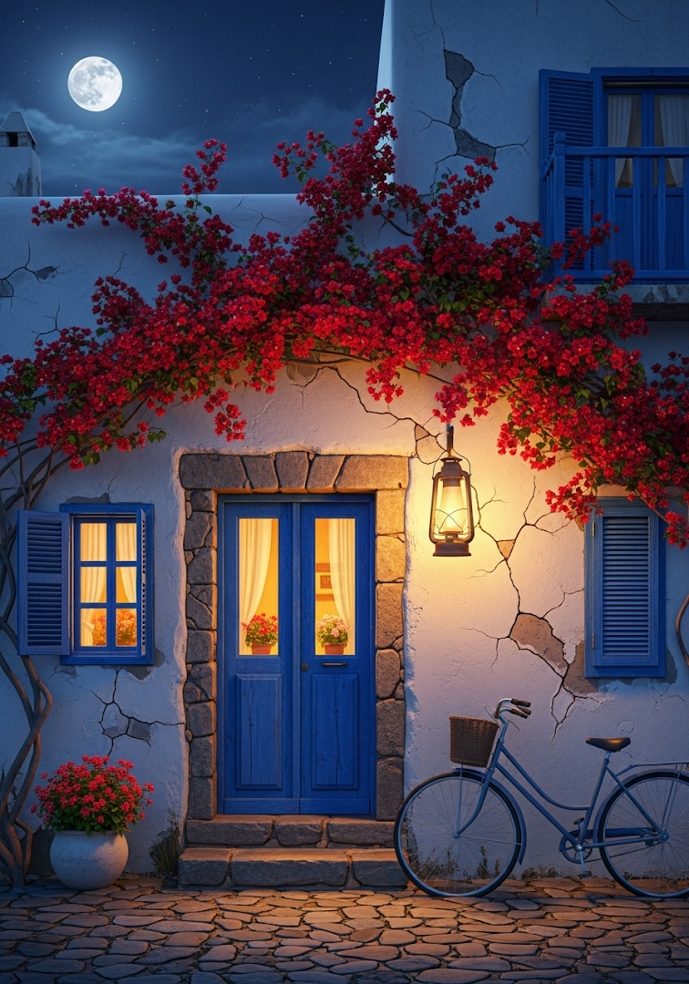 Bougainvillea House Night Scene