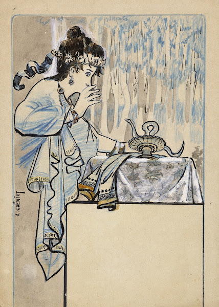 Jeune femme effrayée par un serpent sortant dun vase Cléopâtre