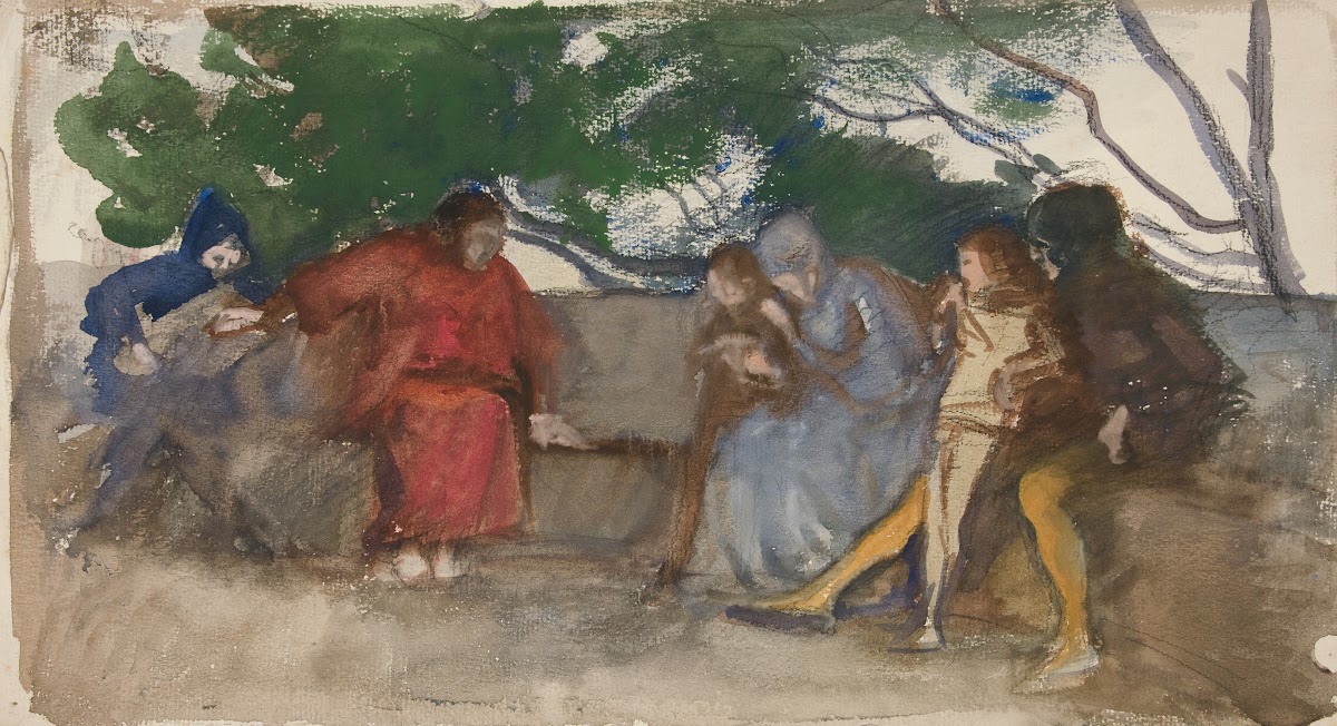 Figures seated along an outdoorbench 1992