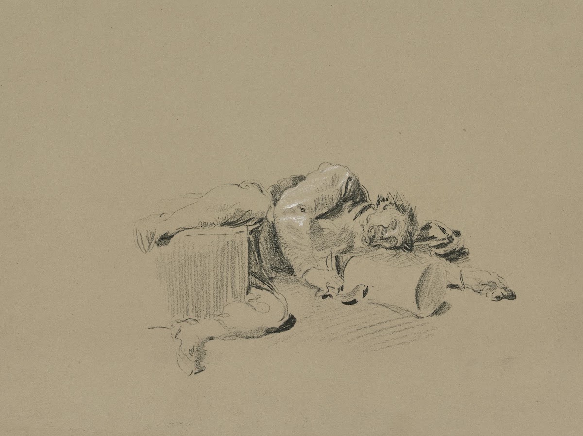 Betrunkener umgekippt am Boden liegend ca 1870