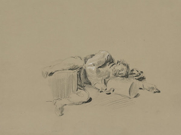 Betrunkener umgekippt am Boden liegend ca 1870