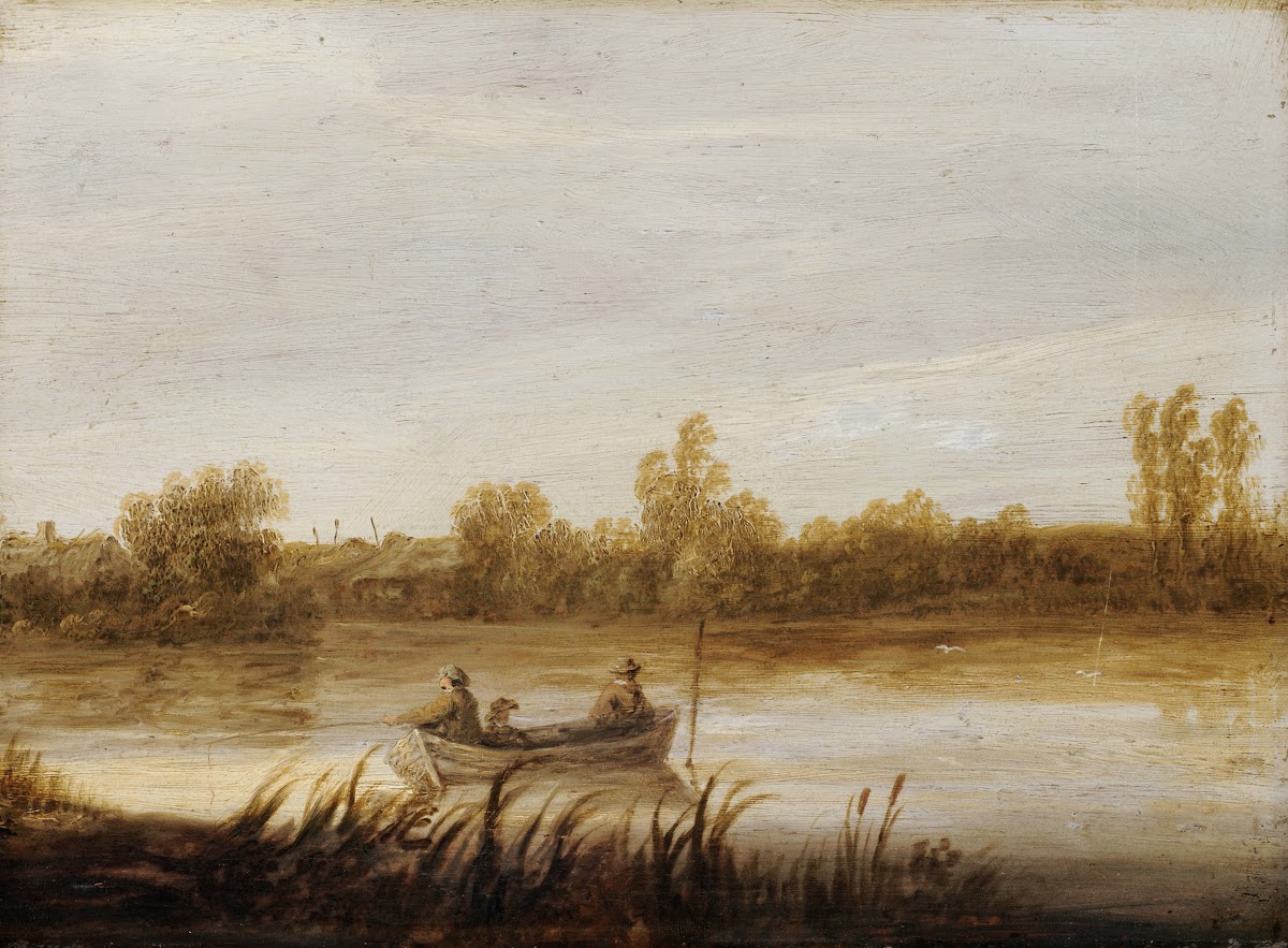 River Landscape With Fishermen In A Boat 1640