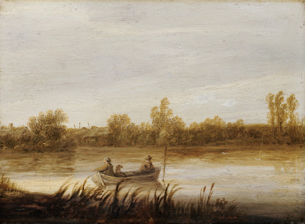 River Landscape With Fishermen In A Boat 1640