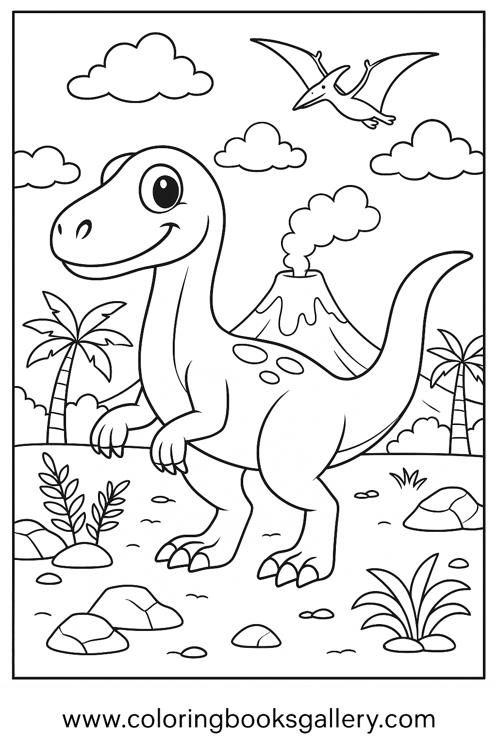 Cartoon Velociraptor In Prehistoric Times Coloring Page For Toddlers – free coloring page for kids