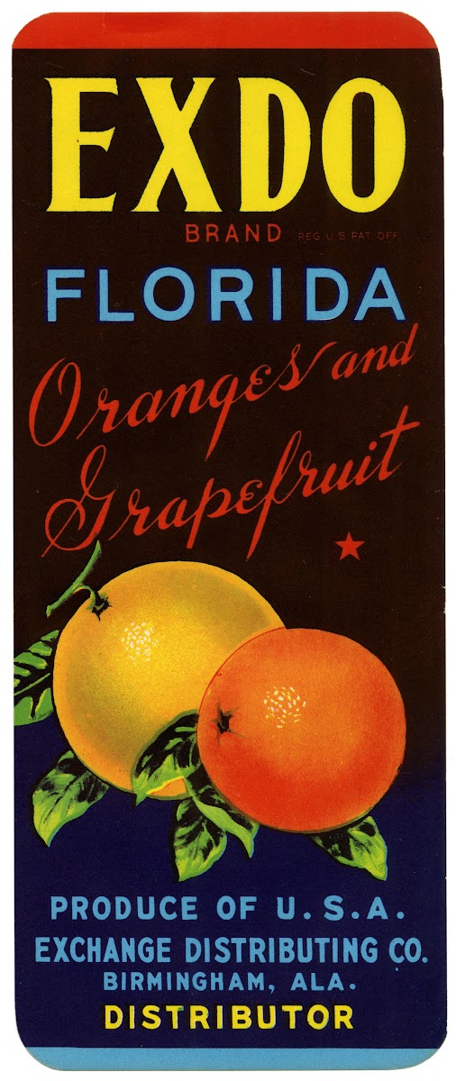 EXDO Brand Florida Oranges and Grapefruits Citrus Label 1930 1950