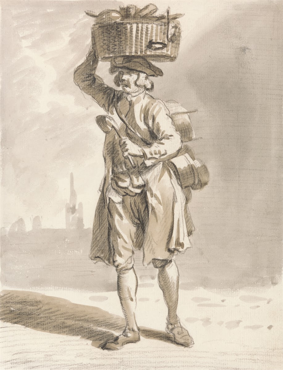 London Cries A Man with a Basket Man Selling Pots and Pans ca 1759
