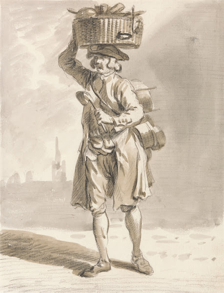 London Cries A Man with a Basket Man Selling Pots and Pans ca 1759