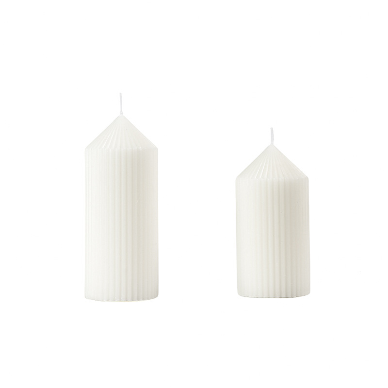 White spire candle with stripe pattern, Nordic