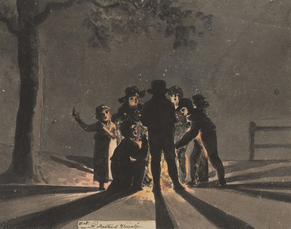 Children clustered around a Saint Martins bonfire 1805   1808