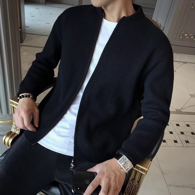 Men's Cardigan, Zipper, Business-Casual, Solid Color