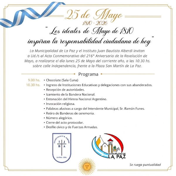 Acto Conmemorativo del 216° Aniversario de la Revolución de Mayo