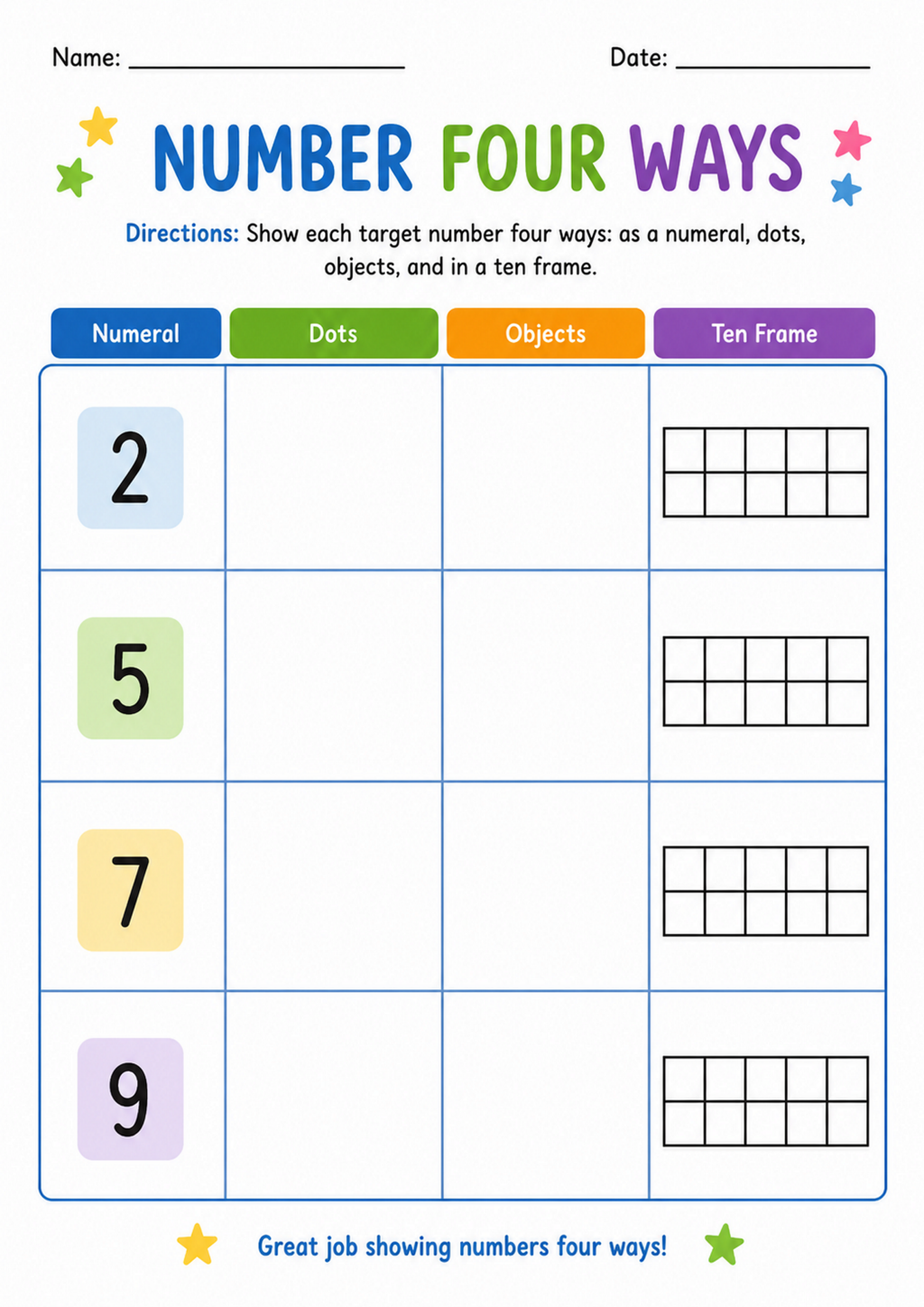 Show the Number Four Ways Worksheet