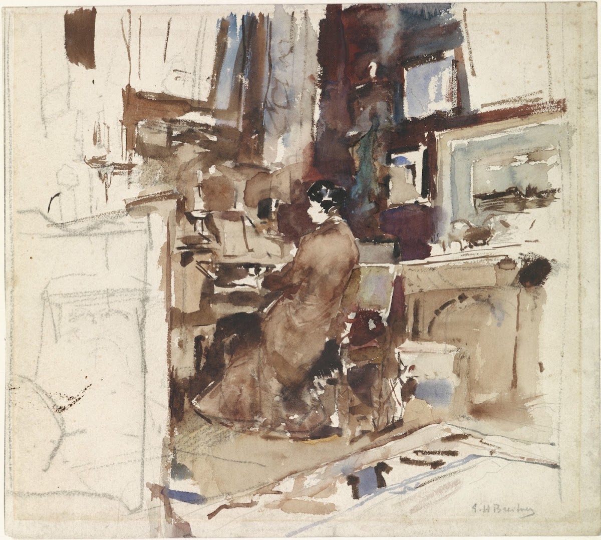 Dame in atelier achter harmonium 1867   1923