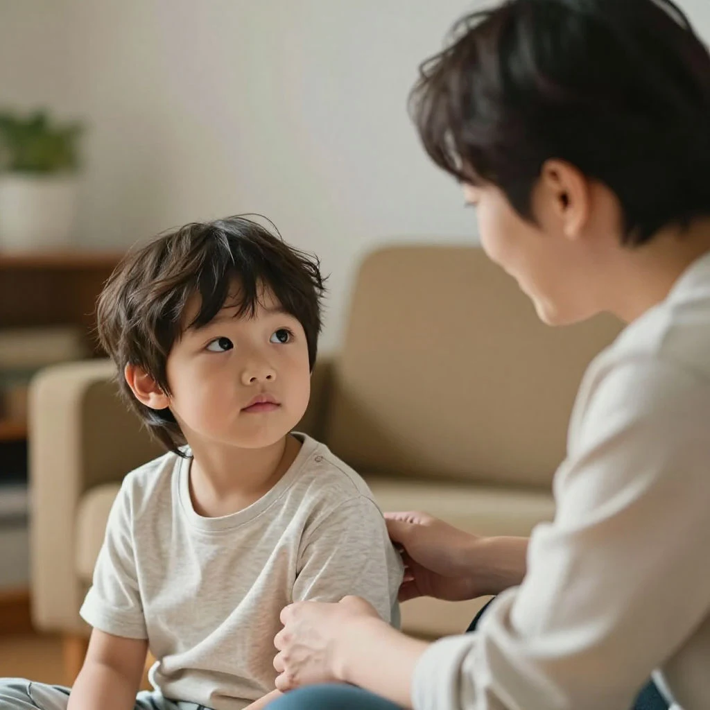 등교 거부하는 아이의 말을 차분하게 들어주는 부모