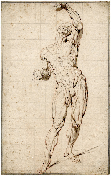 Staande man met opgeheven arm