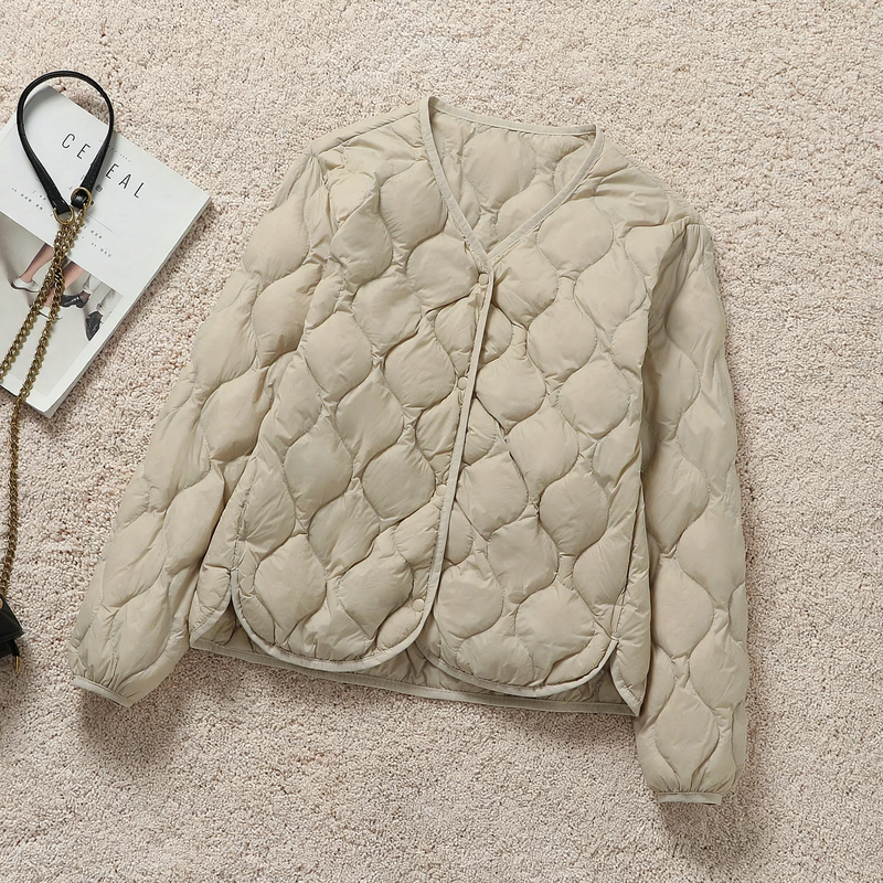 Lightweight down jacket with V-neck for men and women