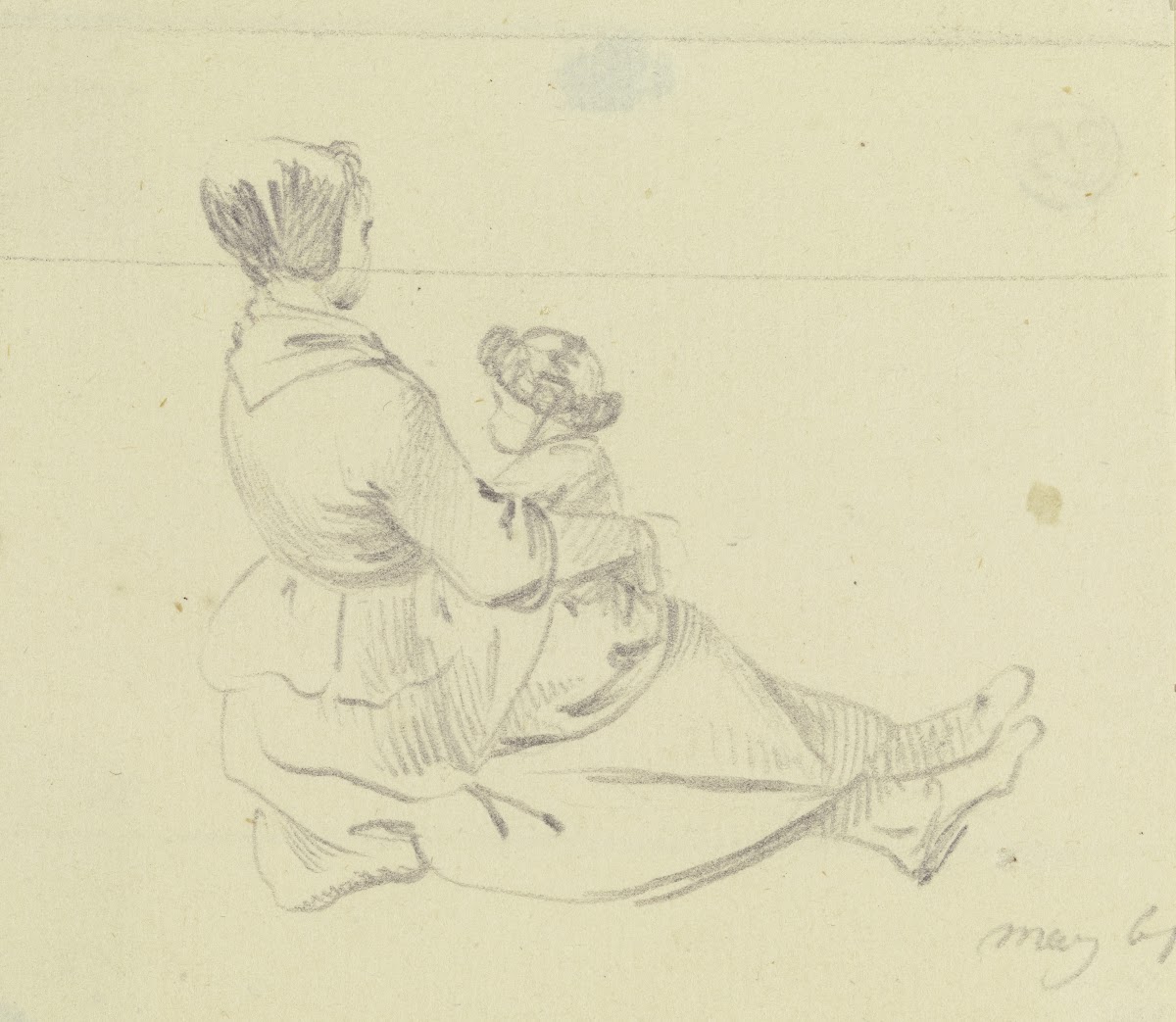 Am Boden sitzendes Mädchen mit einem Kind auf dem Schoß 1761