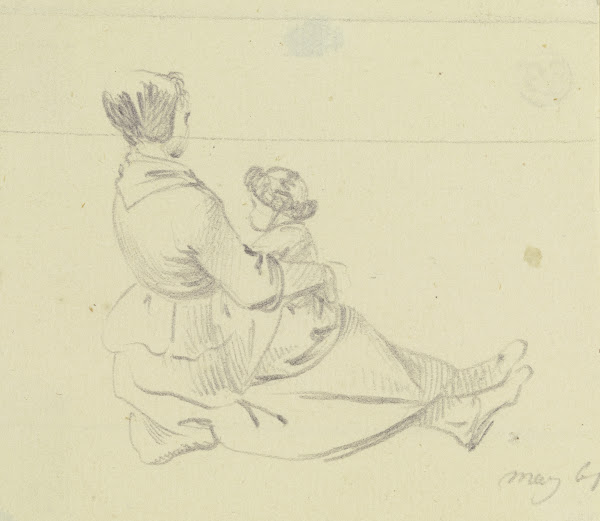 Am Boden sitzendes Mädchen mit einem Kind auf dem Schoß 1761