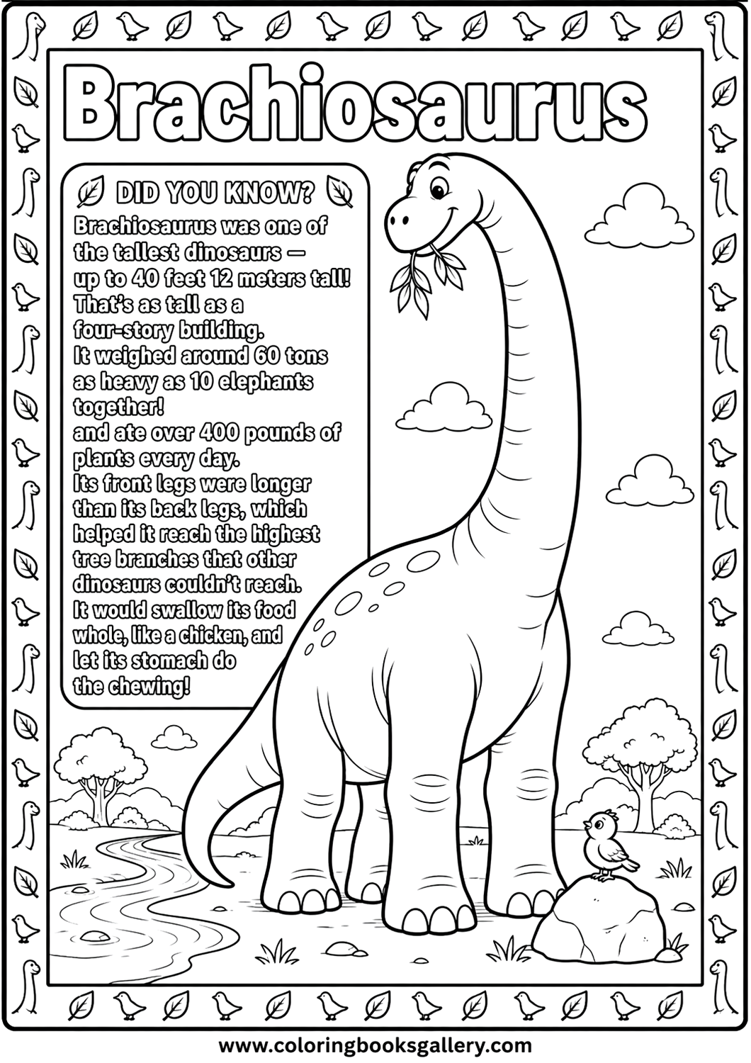 Big friendly Brachiosaurus coloring sheet – Free Printable Coloring Sheet for Kids and Adults – free coloring page for kids