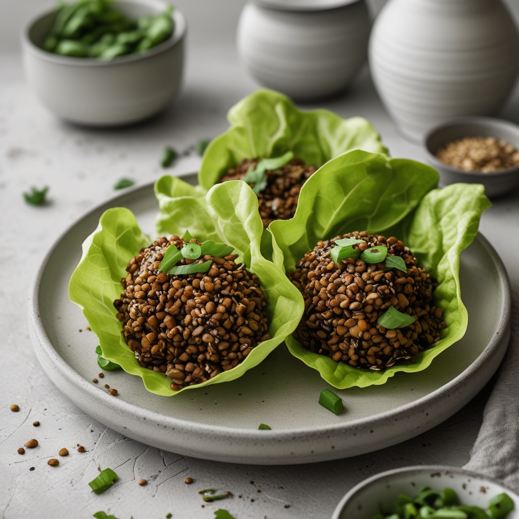 Spicy Sesame Lentil Lettuce Wraps with Quick-Pickled Radishes
