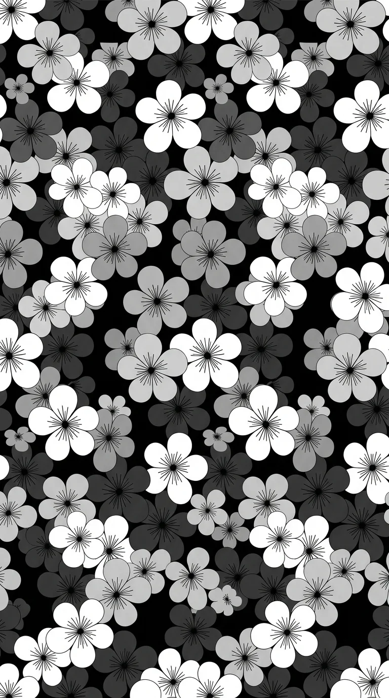 Graphic White and Grey Repeating Flower Pattern on Black - Free 4K mobile Wallpaper