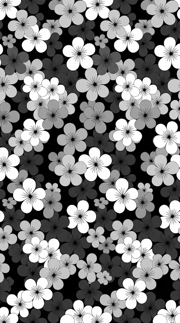 Graphic White and Grey Repeating Flower Pattern on Black - Free mobile Wallpaper