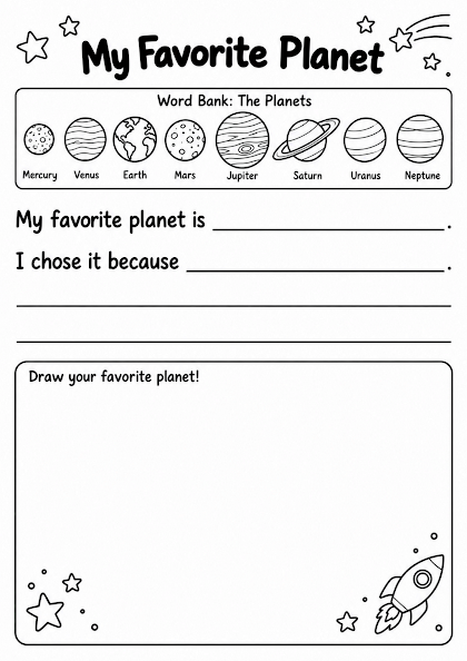 My Favorite Planet Worksheet