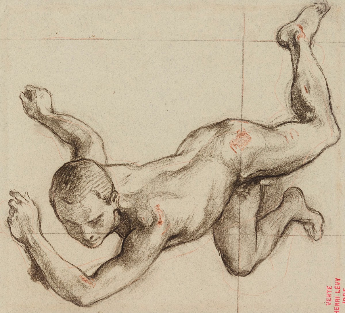 Etude de jeune homme nu contorsionné