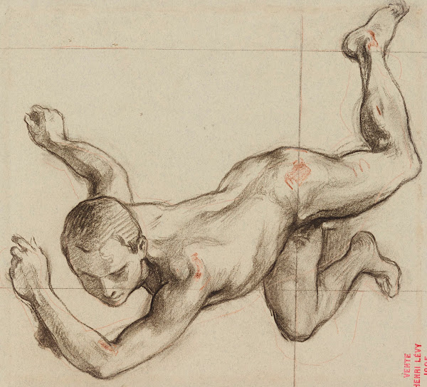 Etude de jeune homme nu contorsionné