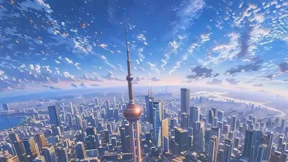 Anime Boy Overlooking Shanghai City Full HD iPhone Desktop & Mobile Wallpaper Background