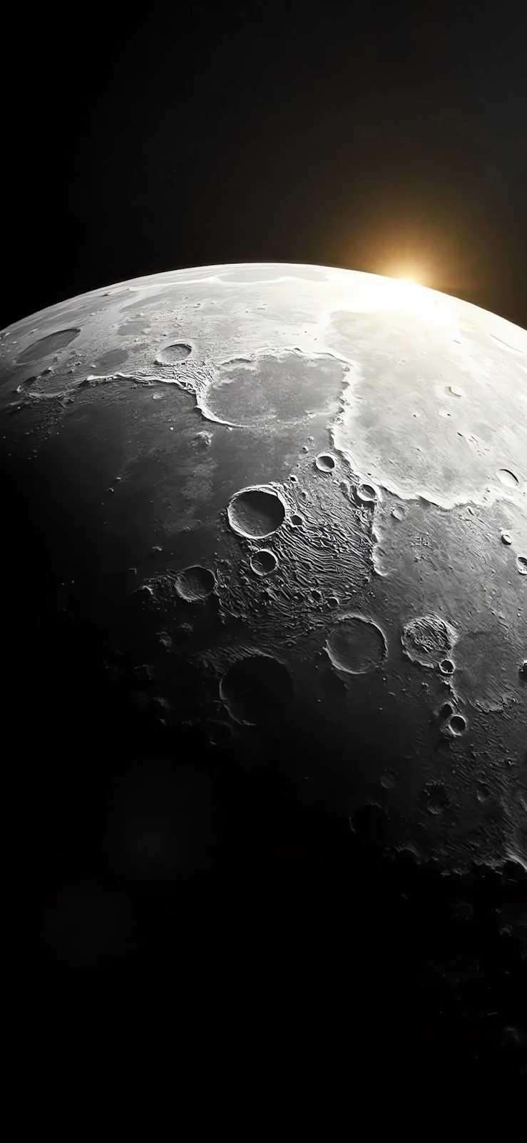 Lunar Sunrise Over Moon Surface - Space Art Full HD iPhone Wallpaper (1299x2814)