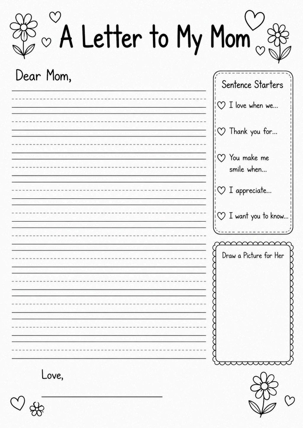 A Letter to My Mom Worksheet