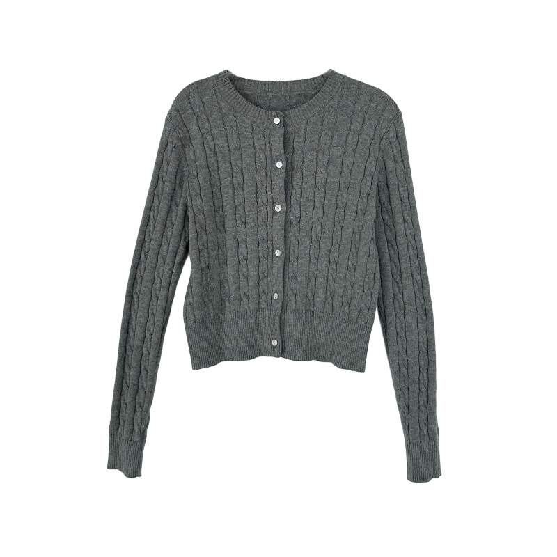 Women's cardigan with cable pattern and round neckline