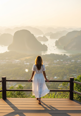 Woman Sitting Cliff Viewpoint