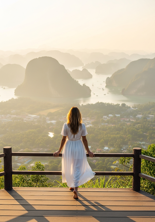 Woman Sitting Cliff Viewpoint