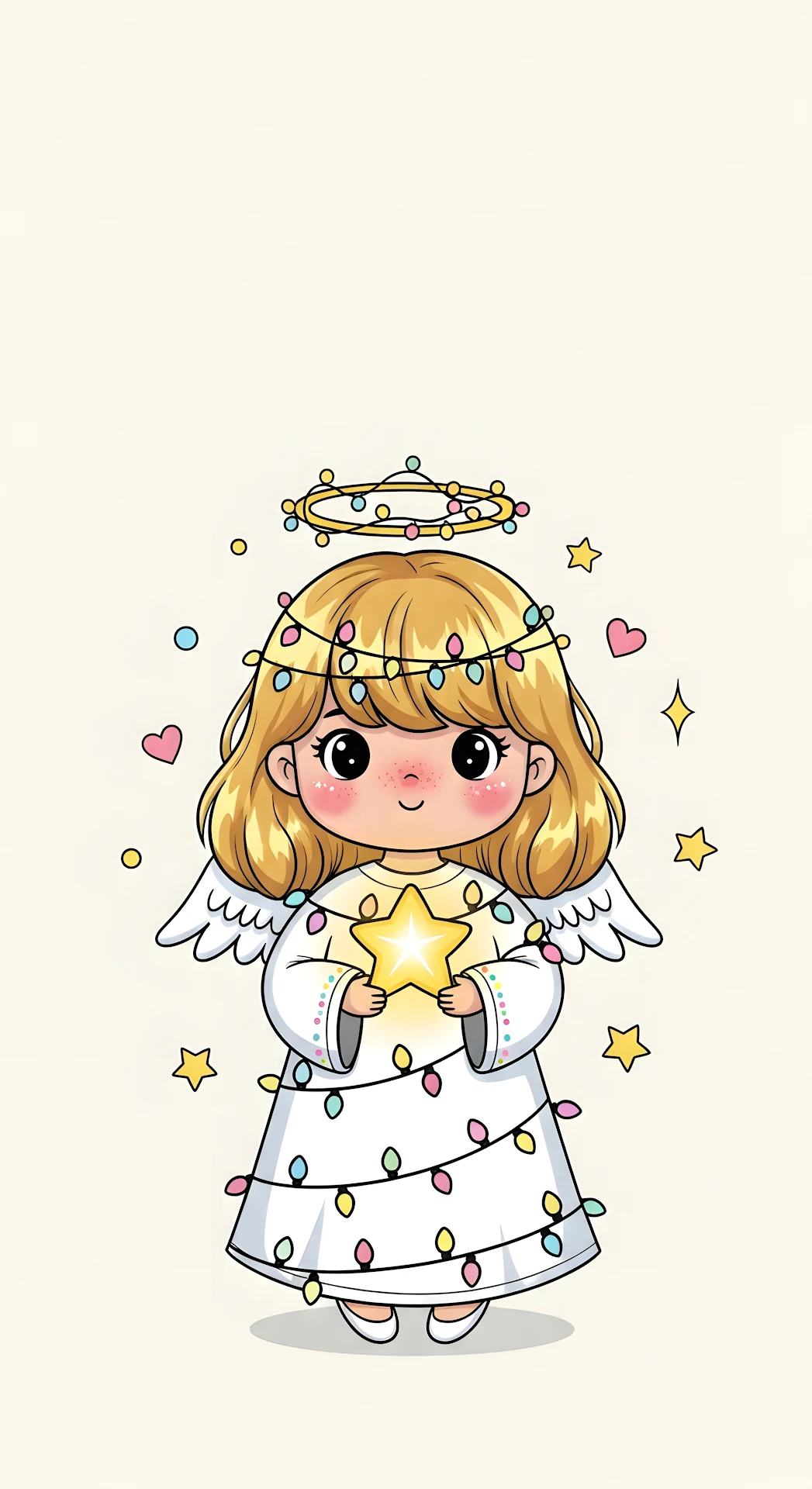 Adorable Christmas Angel Wrapped in String Lights - Free 4K mobile Wallpaper