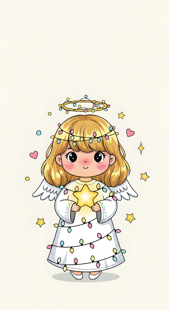 Adorable Christmas Angel Wrapped in String Lights - Free mobile Wallpaper