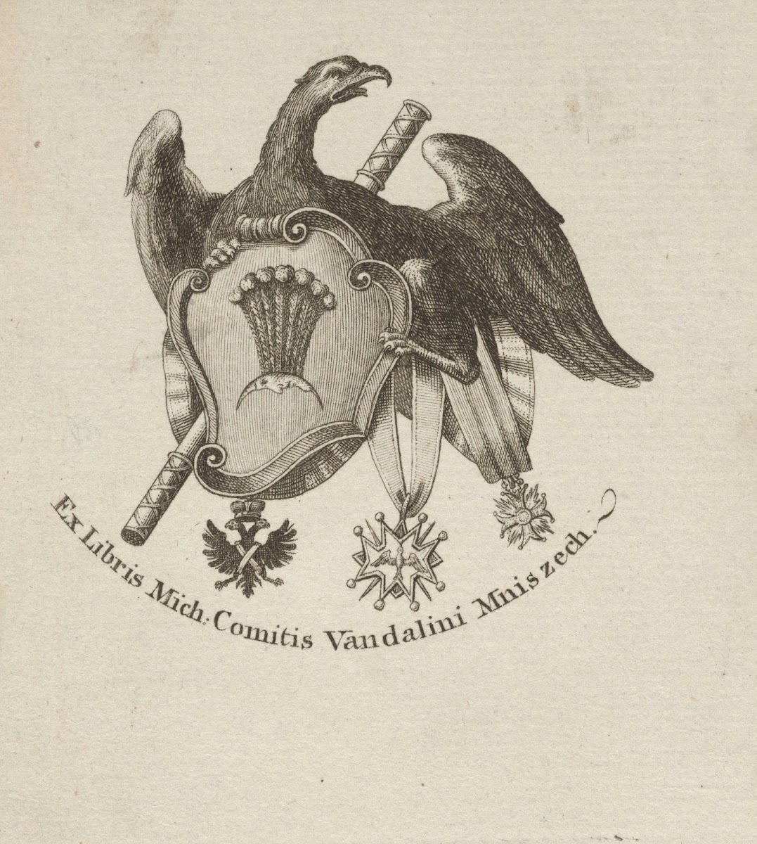 Bookplate of Michał Jerzy Wandalin Mniszecha of Vyshnivets after 1783