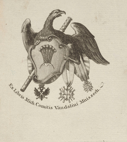 Bookplate of Michał Jerzy Wandalin Mniszecha of Vyshnivets after 1783