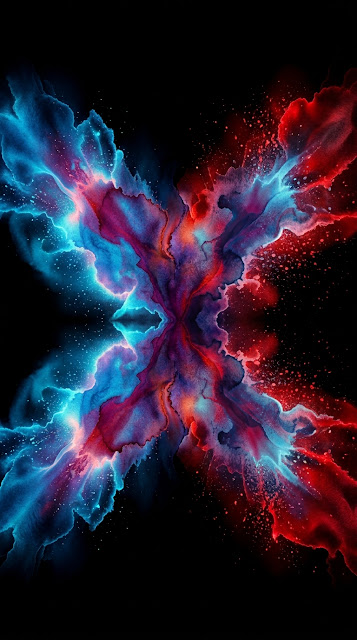 Symmetrical Blue and Red Ink Bleed Abstract Background - Free mobile Wallpaper