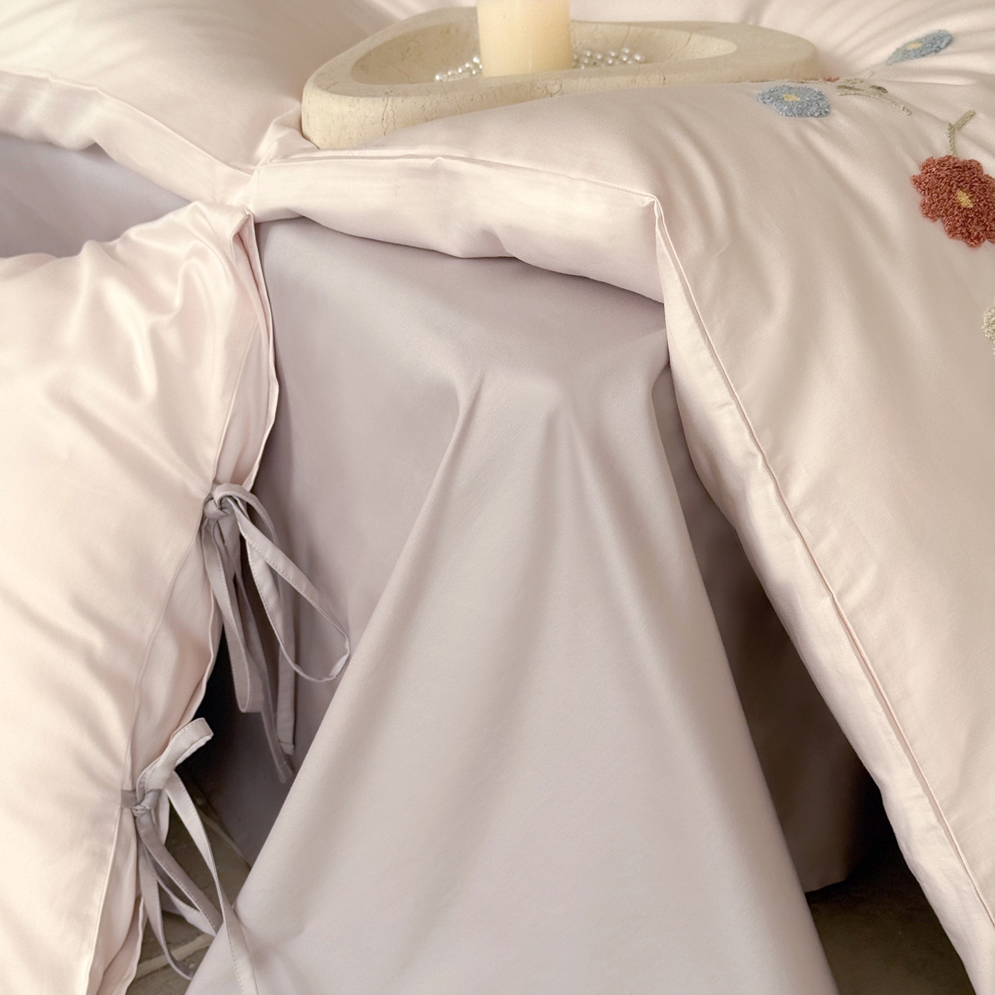 Satin Bedding Set, 100s Cotton, Embroidered