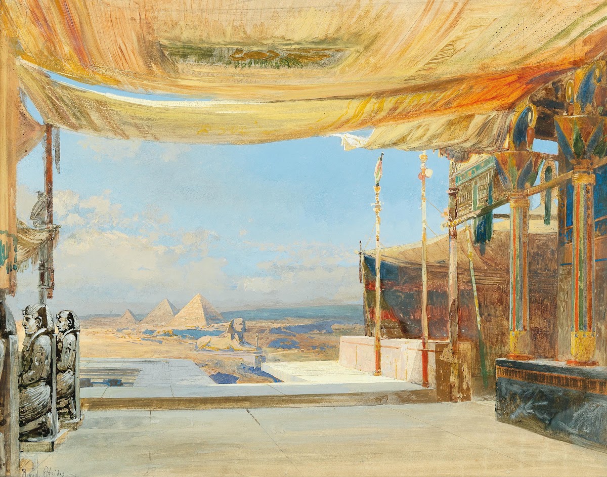 View of the Sphinx and the pyramids in Giza