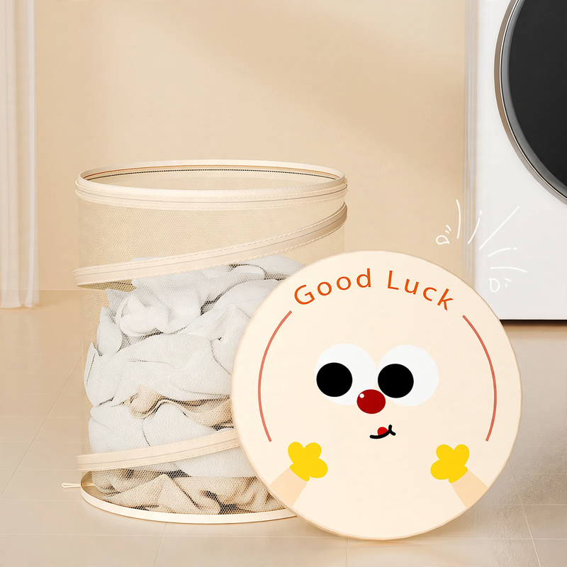 Foldable laundry collector, round, with lid