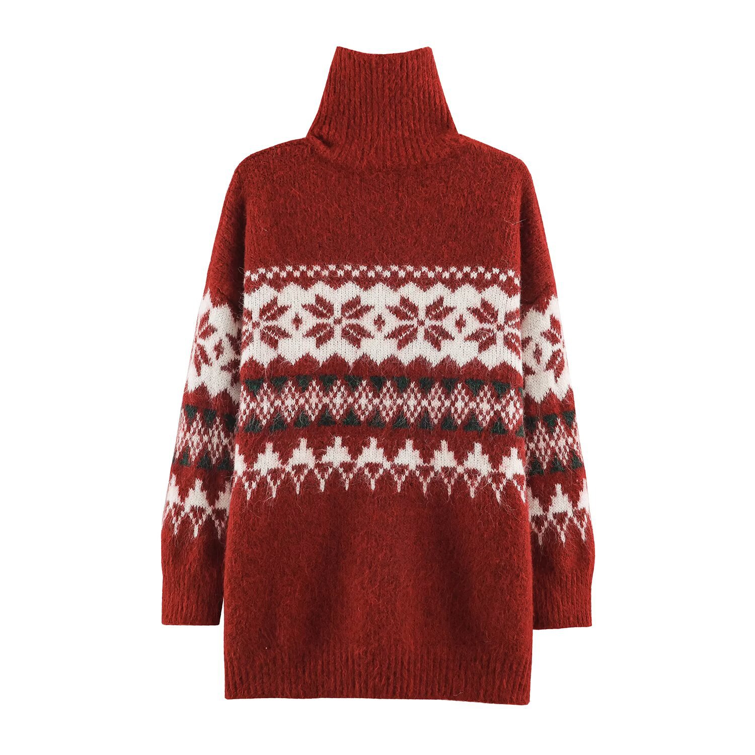 Fair-Isle Knit Sweater with Stand-Up Collar and Zipper